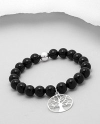 Tree of Life Black Agate Bracelet with Sterling Silver Charm