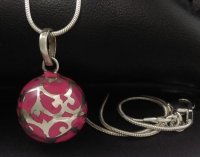 Harmony Necklace, Pink Chime Ball with Sterling Silver Filigree