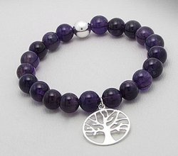 Tree of Life Bracelet, Sterling Silver Charm & Amethyst Beads