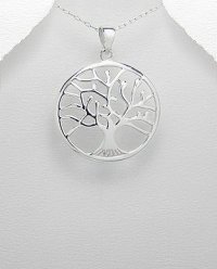 Tree of Life Sterling Silver Pendant 32mm with Convex Contour