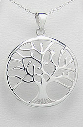 Tree of Life Sterling Silver Pendant 32mm with Convex Contour