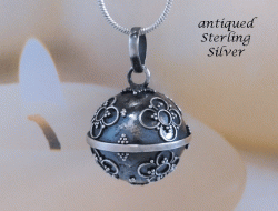 Harmony Ball Antique Sterling Silver Polished Balinese Flowers