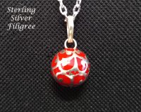 Harmony Necklace, Red Harmony Ball with Sterling Silver Filigree