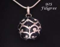 20mm Black Harmony Ball Wrapped with Sterling Silver Filigree