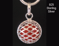 Harmony Necklace Sterling Silver, Orange Chime Ball, Weave Style