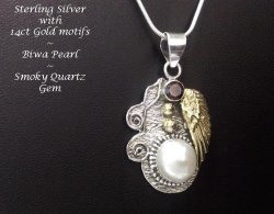 Sterling Silver Necklace Pendant with Large Biwa Pearl