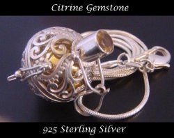 Harmony Ball Ornate Sterling Silver, Citrine Gemstone Brass Ball