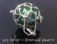 Harmony Ball with Emerald Quartz Gemstone, Sterling Silver Cage