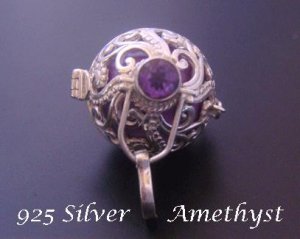 Harmony Ball Necklace, Amethyst Gemstone, Ornate Sterling Silver