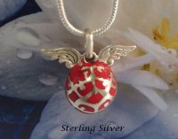 Harmony Necklace, Angel Caller, Sterling Silver, Red Chime Ball