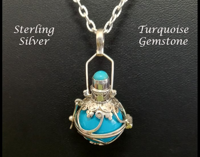 Harmony Ball Necklace, Turquoise Gemstone, Sterling Silver - Click Image to Close