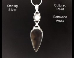 Sterling Silver Necklace with Botswana Agate and Pearl
