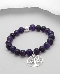 Tree of Life Bracelet, Sterling Silver Charm & Amethyst Beads