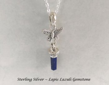 Sterling Silver Necklace with Lapis Lazuli Gem, Butterfly Design