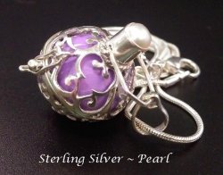 Harmony Necklace, Sterling Silver and Pearl, Lavender Chime Ball