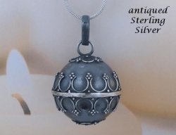 Large Harmony Ball Antique Sterling Silver Polished Motifs