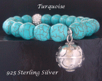 Harmony Ball Bracelet, Turquoise Beads, 925 Silver Harmony Ball