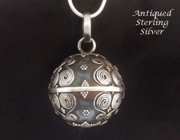 Harmony Ball Antiqued Sterling Silver, Balinese Cultural Motifs