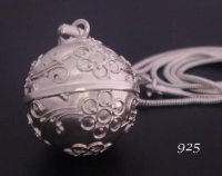 Harmony Ball Necklace, Sterling Silver, Balinese Flowers 18mm