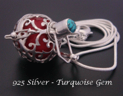 Harmony Ball Red Chime Ball Turquoise Gemstone Sterling Silver