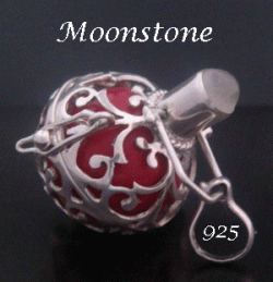 Harmony Ball Necklace, Moonstone Gemstone, Red Chime Ball