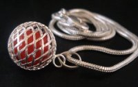 Harmony Necklace Sterling Silver, Orange Chime Ball, Weave Style