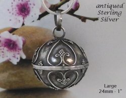 Large 24mm Harmony Ball Sterling Silver with Hearts Motifs