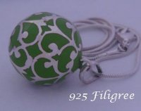 Harmony Ball Necklace, Sterling Silver Filigree Green Chime Ball