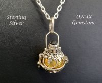 Harmony Ball Necklace, Onyx Gemstone, Sterling Silver