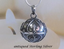Harmony Ball Antique Sterling Silver Hearts Design 16MM