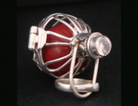 Sterling Silver Harmony Ball, Brilliant CZ Stone, Red Chime Ball