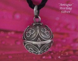 Harmony Ball Necklace, Antique Sterling Silver, Balinese Motifs