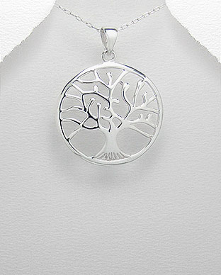 Tree of Life Sterling Silver Pendant 32mm with Convex Contour - Click Image to Close